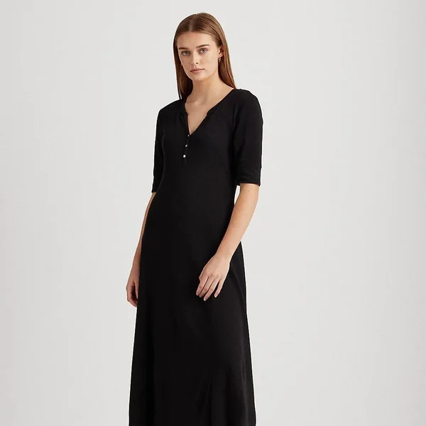 Lauren Ralph Lauren Waffle-Knit Cotton Fit & Flare Dress - Polo Black