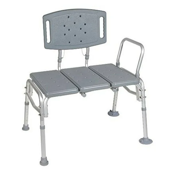 Healthline TRANSFER Bench Adjustable Height, Heavy Duty Bariatric Tub TRANSFER Bench with BACK, Non
