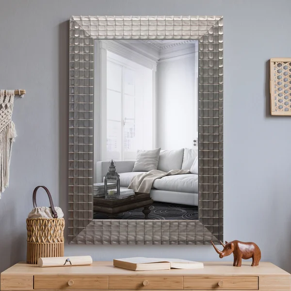 Yosemite Home Silver Blocks Framed Wall Mirror