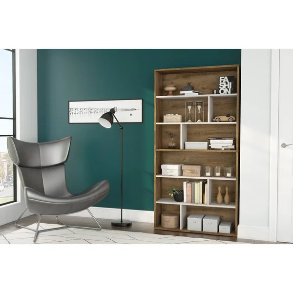 Bestar 22852-000009 Fom 2-Piece Asymmetrical Shelving Unit Set in Rustic Brown & Sandstone
