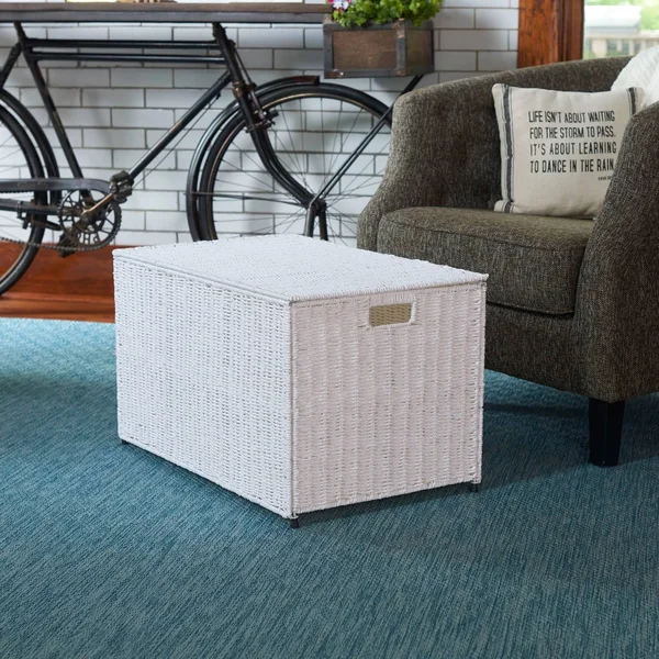 Household Essentials Arctic White Large Wicker Storage Chest