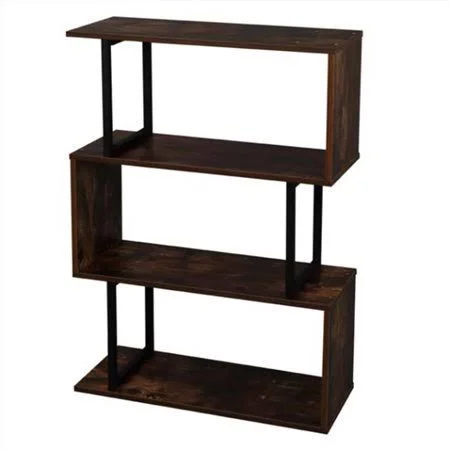 3-Tier Industrial Easy-Assembly Metal Frame Bookcase Storage Shelf for Living Room, Narrow, Bedroom, Office, Brown