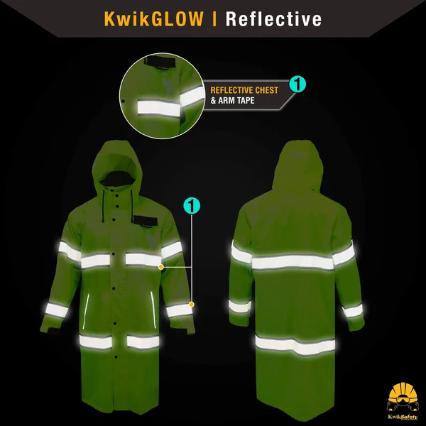 KwikSafety (Charlotte, NC) Torrent Class 3 Safety Trench Coat, High Visibility Waterproof Windproof Safety Rain Jacket, Hi Vis
