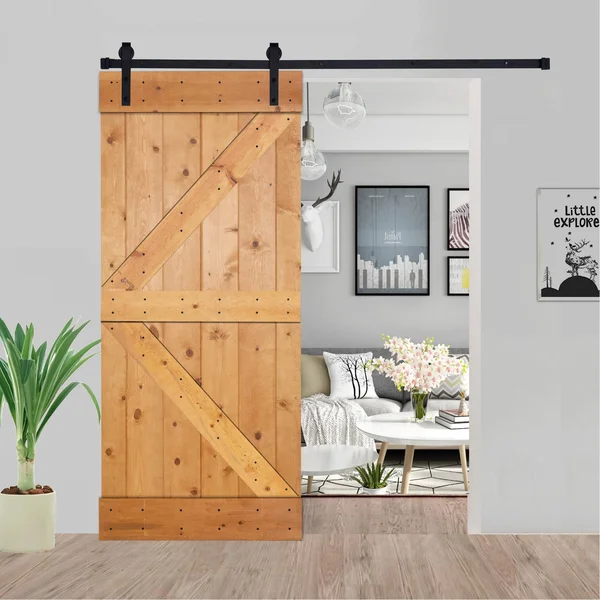 Akicon Paneled Wood Barn Door with Installation Hardware Kit - K2 Series - 28x22 - Dark Walnut
