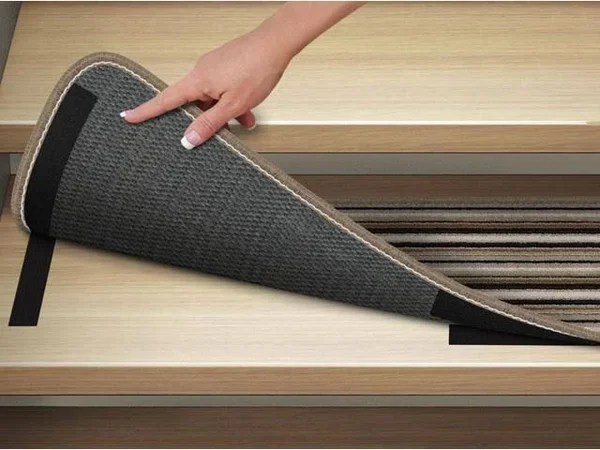 Set of 12 Attachable Indoor Carpet Stair Treads - Mocha Brown Stripe - 9 in. x 36 in.
