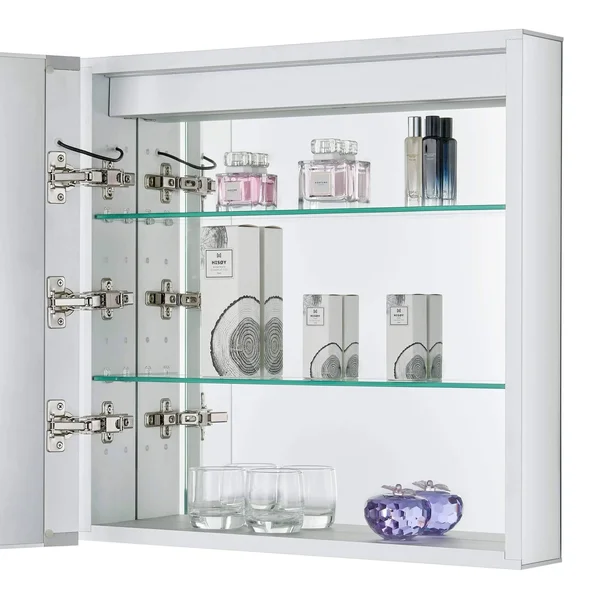 Bathroom Medicine Cabinet, Aluminum, Recessed/Surface Mount, 24 inch x 30 inch, 2 Door Hinged, Mirrored w/ 2 LED Strips, Size: 2