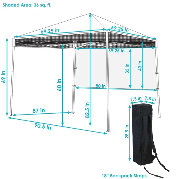 Sunnydaze 7.5 x 7.5 Foot Slant Leg Backpack Canopy - White