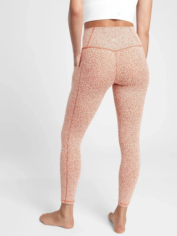 Athleta Women's Salutation Stash Pocket II Textured 7/8 Tight Micro Cheetah Oxford Rust/ Seasalt Size S