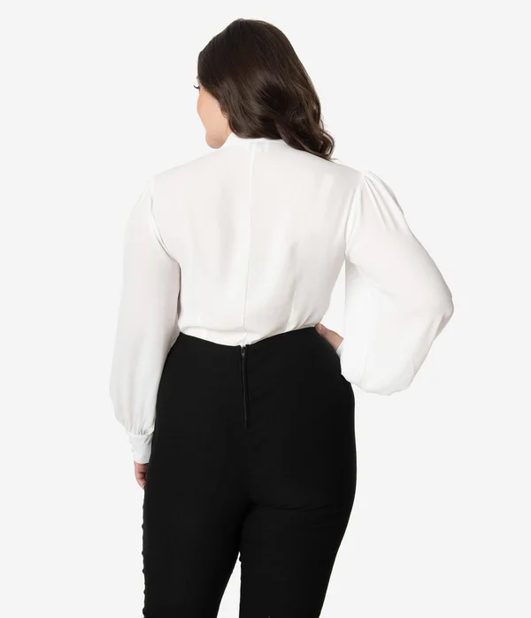 Unique Vintage Plus Size White Neck Tie Gwen Blouse - Size 2X/18