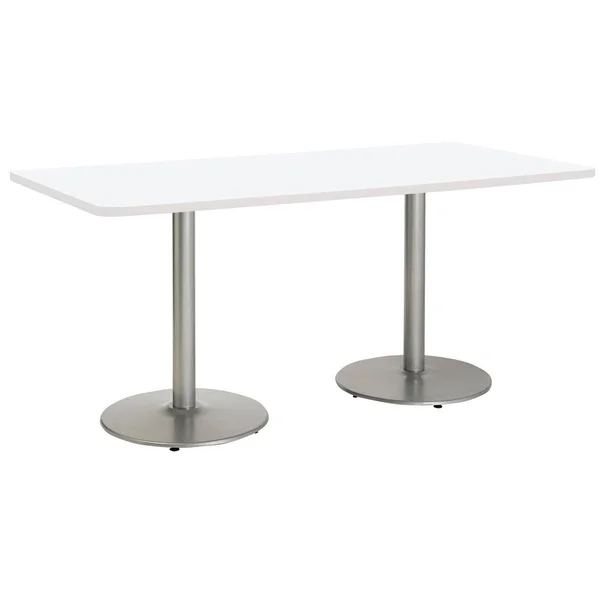 KFI Mode Multipurpose Table - Round Silver Base, Standard Height - 36x22 x 96x22 Top - Designer White