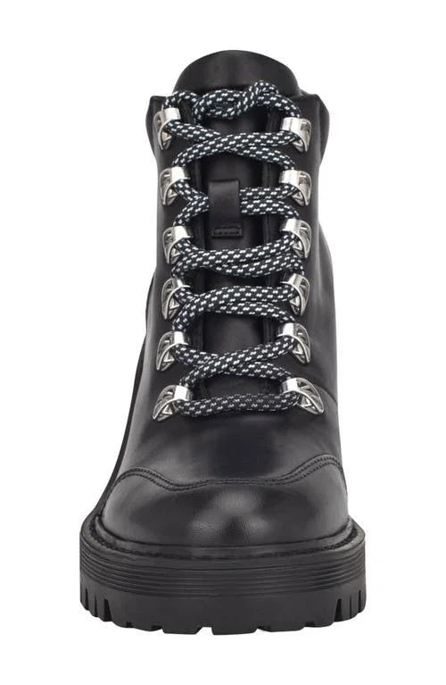 Women's Marc Fisher Ltd Waldo Lace-Up Platform Bootie - 7.5 M - Black Leather