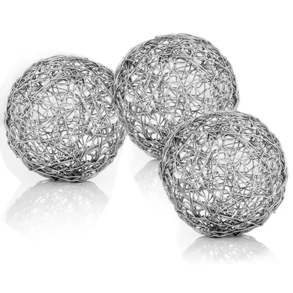 Wire Box of 3 Spheres Shiny Nickel 8x22 x 16.25x22, Metal