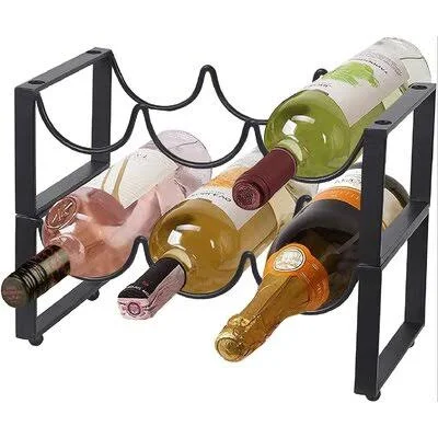 2 Tier Metal Wine Racks Countertop - Stackable Wine Bottle Storage Holder Free-Standing for Kitchen Pantry Cabinet, Hold 6 Bottle
