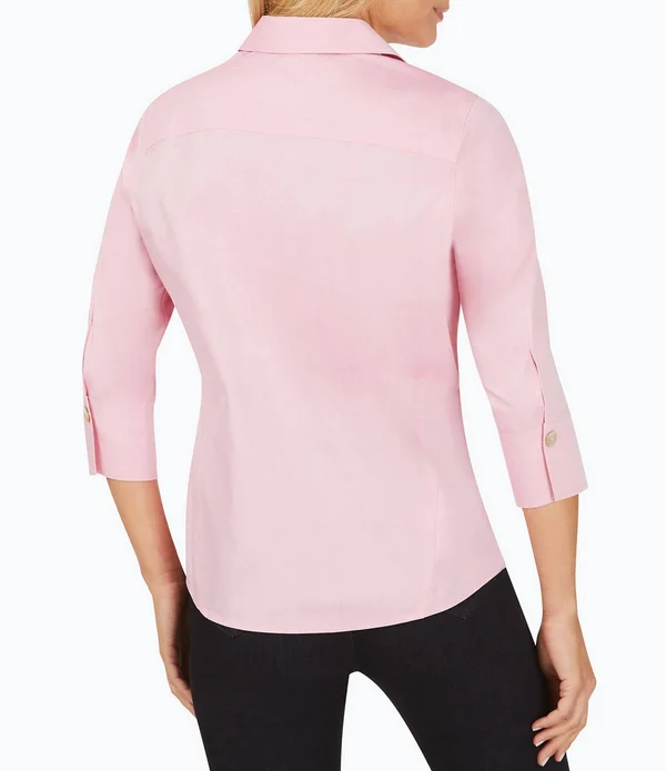 Foxcroft Paityn Solid Pinpoint Oxford Non-Iron Shaped Button Front Point Collar Shirt - 2