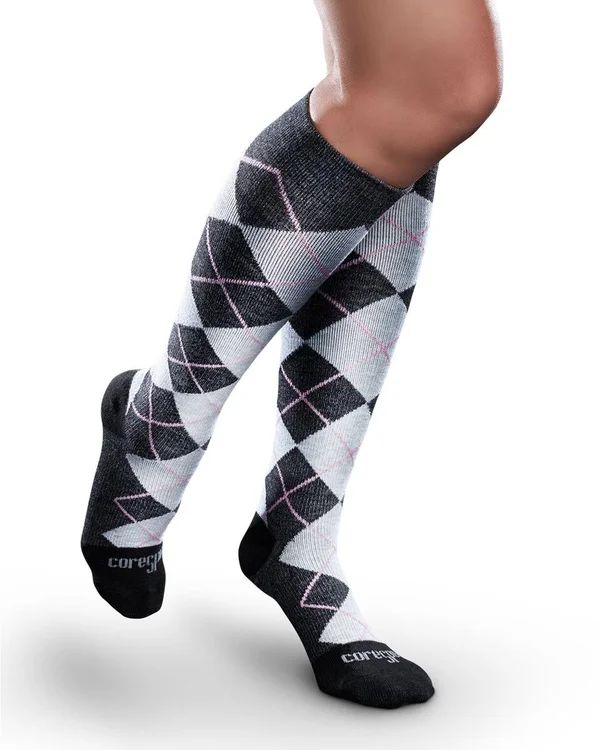 Therafirm Patterned Core-Spun Merger Compression Socks for Men & Women 20-30 mmHg in Pink Size Medium