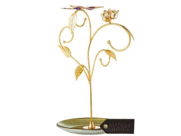 Matashi 24K Gold Plated Jewelry Stand Elegant Floral and Butterfly Design Home Jewelry Display
