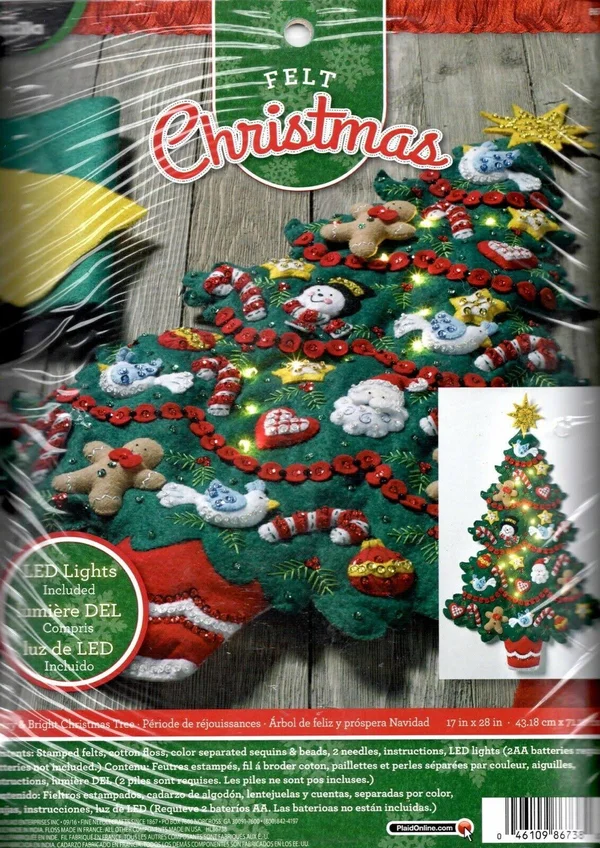 Bucilla Felt Wall Hanging Applique Kit Merry & Bright Christmas Tree