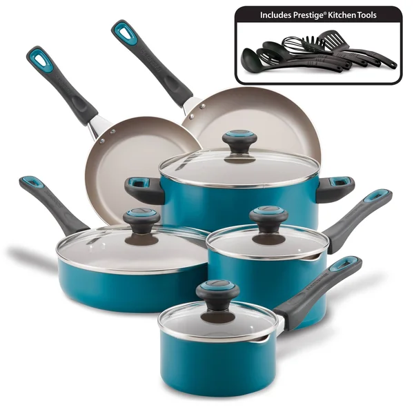 Farberware 16-Piece High Performance Nonstick Pots and Pans/Cookware Set - Teal