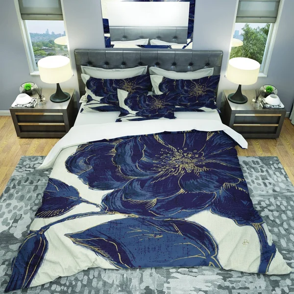 Designart &Dark Rose Gilded Gold& Shabby Bedding Set - Duvet Cover & Shams Full/Queen Cover +2 Shams (comforter Not Included