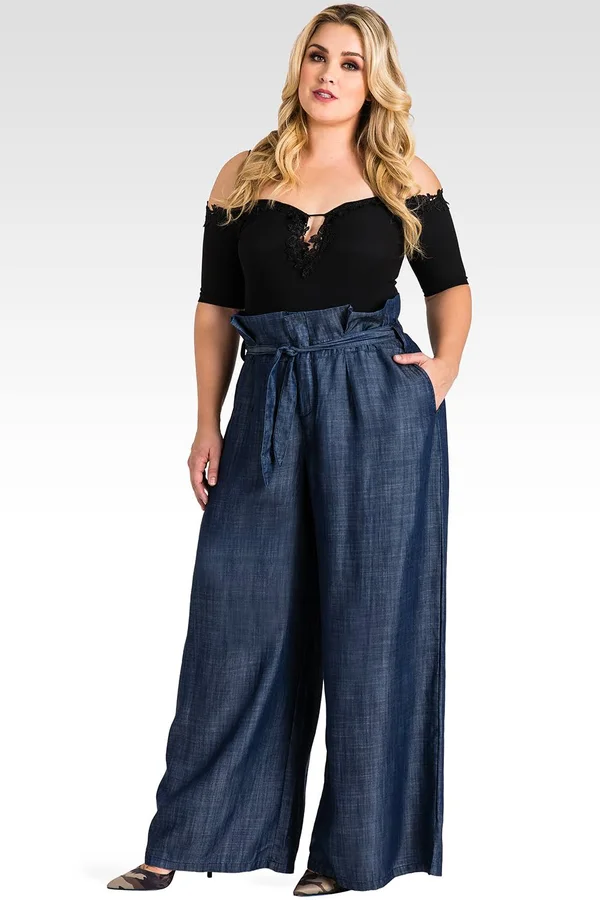 Standards & Practices Women's Pants Blue Size 3X Plus Straight Leg Belted