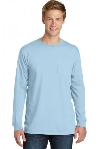 24 Branded Port and Company PC099LSP Pigment-Dyed Long Sleeve Pocket Tee - Glacier - 2XL