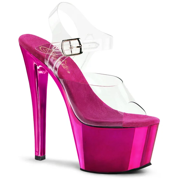 Pleaser - Sky-308 9, Clear/Hot Pink Chrome