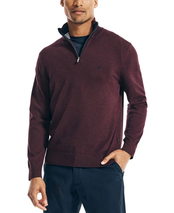 Nautica Men's Navtech Classic-Fit Jersey Knit Quarter Zip - Shipwreck Burgundy Heather - Size Xs