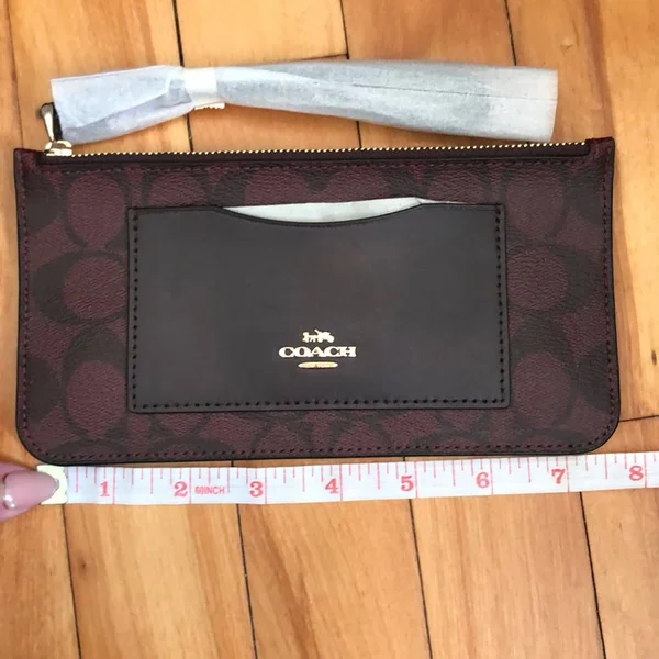Coach Signature Zip Top Wallet Wristlet (Oxblood 1)