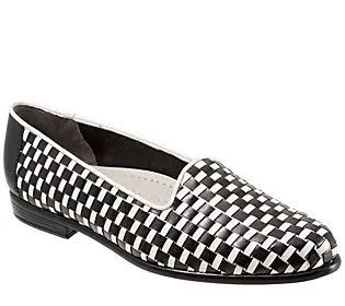 Trotters Sleek Leather Loafers - Liz - Size 6 Narrow, Black/White
