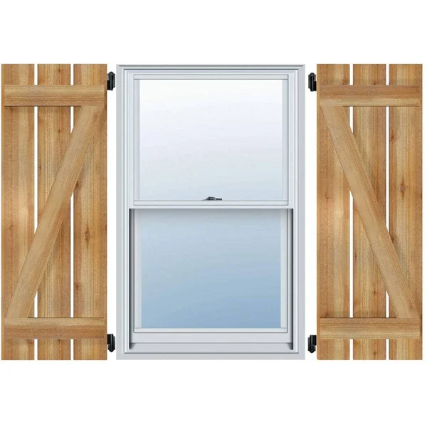 28 7/8x22W x 56x22H TimberCraft Five 5 3/8x22 Boards Spaced Board-n-Batten Shutters w/Z-Bar, Rough Sawn Western Red Cedar (Per P