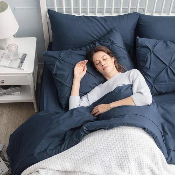 Bedsure Blue Comforter Set Queen - 8 Pieces Pintuck Bed in A Bag Queen - Navy Queen Bed Set with Comforters, Sheets, Pillowcases