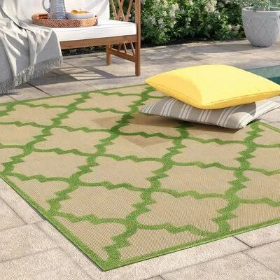 Laub Geometric Sand/Green Indoor - Outdoor Use Area Rug Sol 72 Outdoor Rug Size: Rectangle 9&10x22 x 12&10x22
