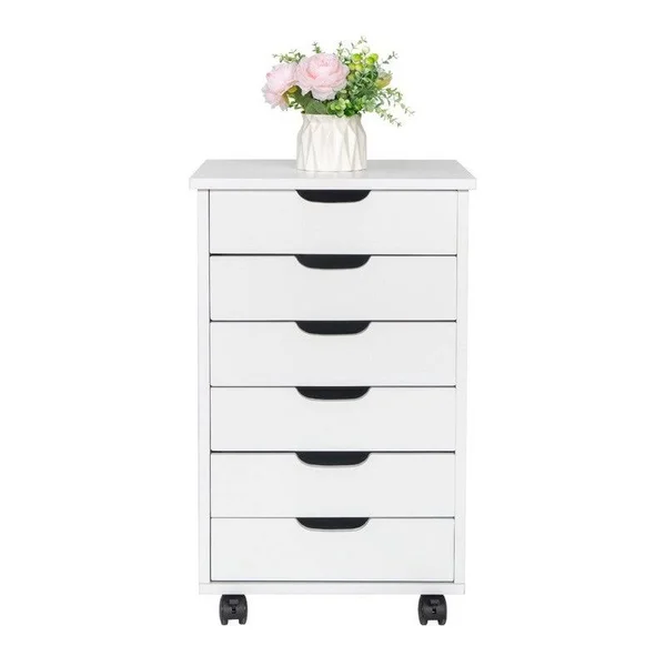Six Drawers MDF with PVC Wooden Filing Cabinet Dark Walnut Color - Natural