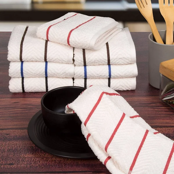 Cotton Popcorn Kitchen Towel Set Color Solid Stripe Casual Classic Modern Contemporary
