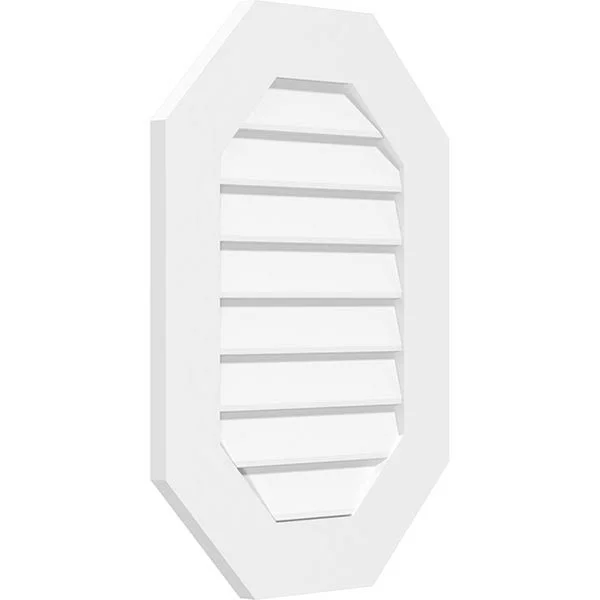 Ekena Millwork GVPOV14X3801SN 14x22W x 38x22H Vertical Elongated Octagon Surface Mount PVC Gable Vent: Non-Functional - w/ 3-1/2x