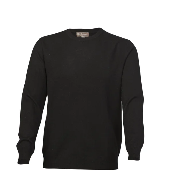 Men's Crew Neck Cashmere Sweater (Black, Large)