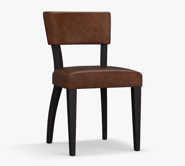 Payson Leather Dining Side Chair - Black Leg, Statesville Pebble