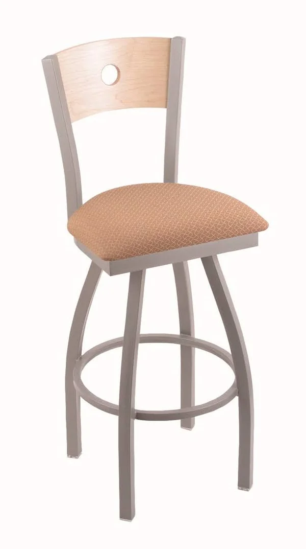 Holland Bar Stool 83030ANNatMplBALWine 830 30x22 Voltaire Anodized Nickel Swivel Stool with Natural Maple Back and Allante Wine