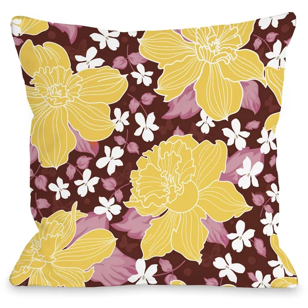 Exotic Flowers Outdoor Throw Pillow by OneBellaCasa, Turquoise, 26 inchx26 inch, Size: 26 inch x 26 inch, Blue
