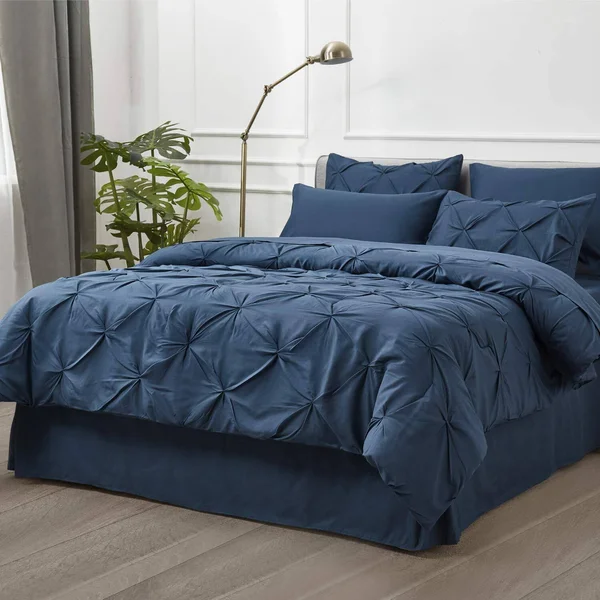 Bedsure Blue Comforter Set Queen - 8 Pieces Pintuck Bed in A Bag Queen - Navy Queen Bed Set with Comforters, Sheets, Pillowcases