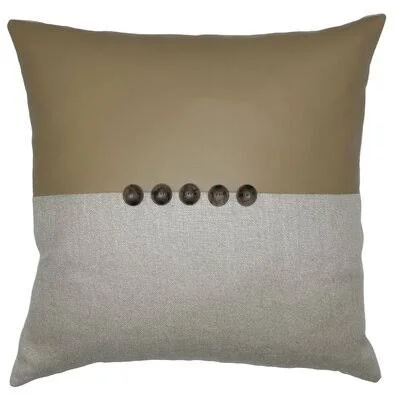 Seychelles 5 Button Quicksilver w/ Slubby Linen Linen 12x24 Pillow Square Feathers Sandstone 24x22 x 24x22