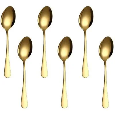 Everly Quinn Pack of 6, Gold Plated Stainless Steel Coffee Spoon, Demitasse Espresso Spoons for Coffee Sugar Dessert Cake Ice Cr