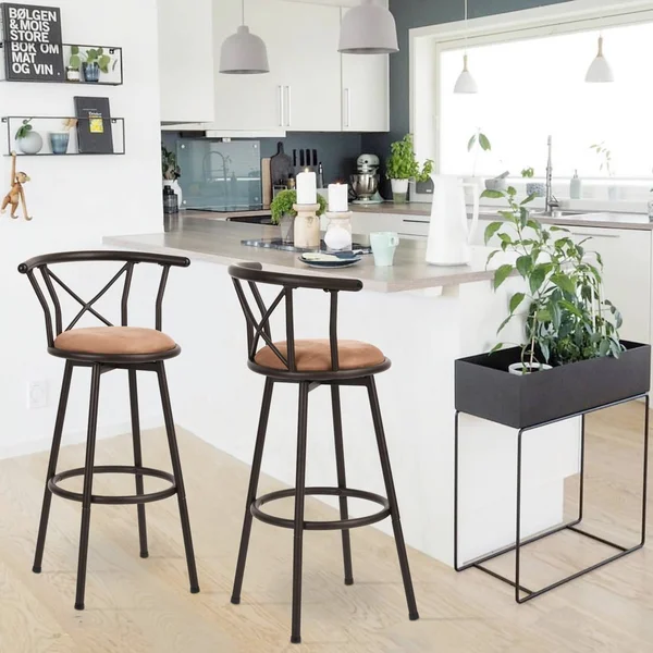 Furniturer Hailey 29 in. Brown Swivel Bar Stool (Set of 2)