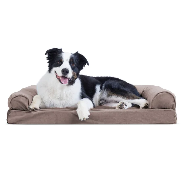 FurHaven Faux Fur & Velvet Cooling Gel Sofa Dog Bed - Large - Driftwood Brown