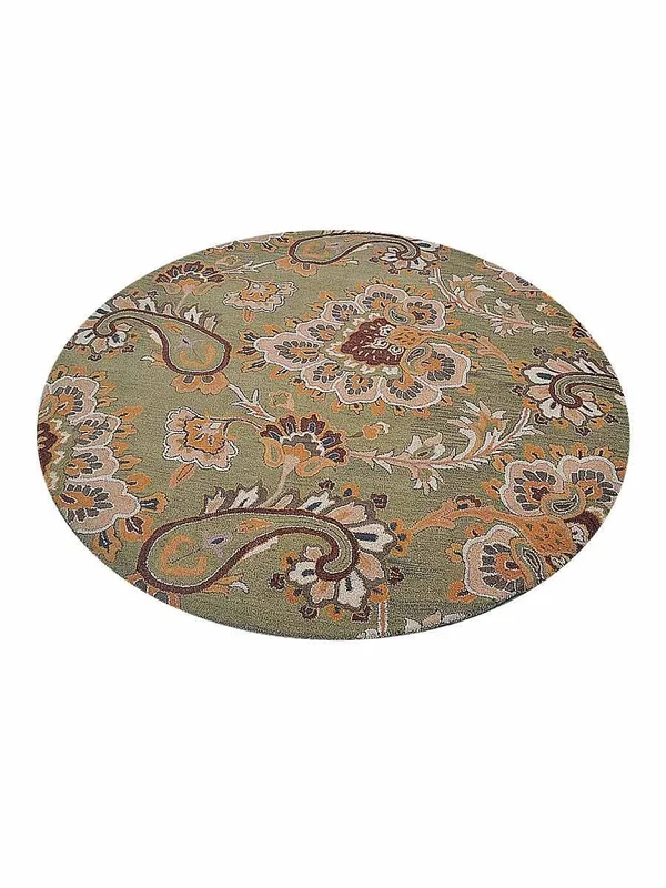 Rugsotic Carpets Hand Tufted Wool 8&x8& Round Area Rug Floral Green K00151