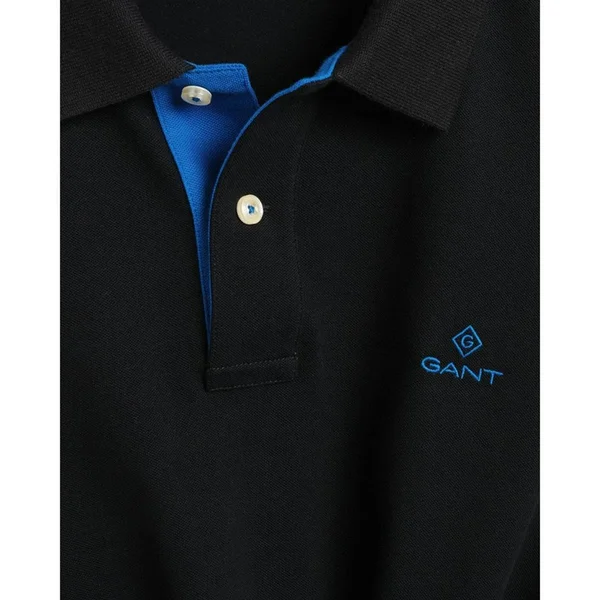 Gant Contrast Collar Pique Rugger Men's Polo Shirt - Black