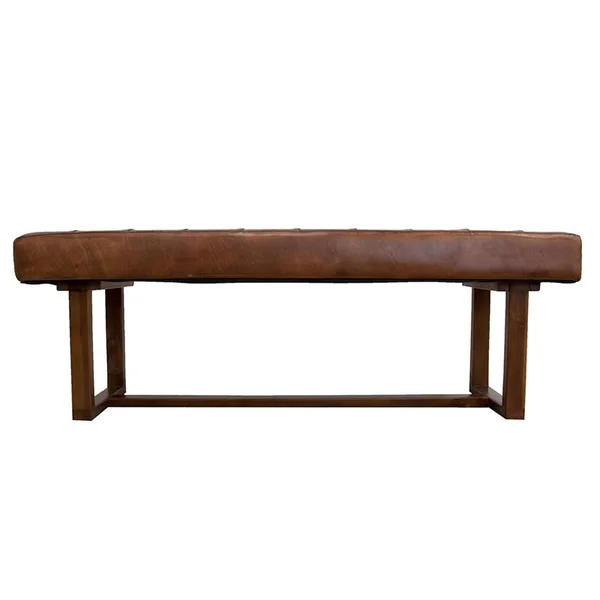 Pemberly Row Mid-Century Modern Espresso Dallas Genuine Leather Bench