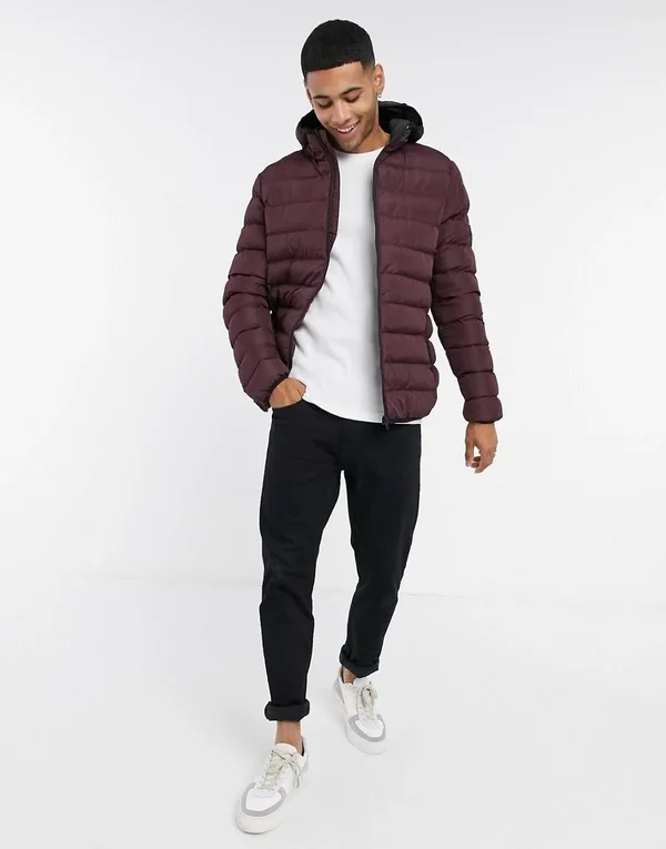 French Connection Padded Hooded Jacket in burgundy-Red - ASOS Outlet