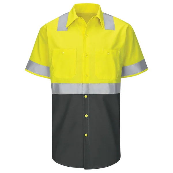 Red Kap SY24 Hi-Visibility Short Sleeve Colorblock Ripstop Work Shirt - Type R, Class 2 - HIVIS/CHARCOAL, S