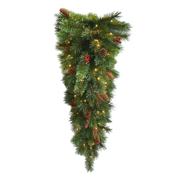 National Tree Glistening Pine Teardrop with Warm White LED Lights 36x22